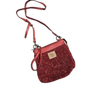WILL Leather Goods Red Woven Knit Leather‎ Crossbody Bag Adjustable Strap